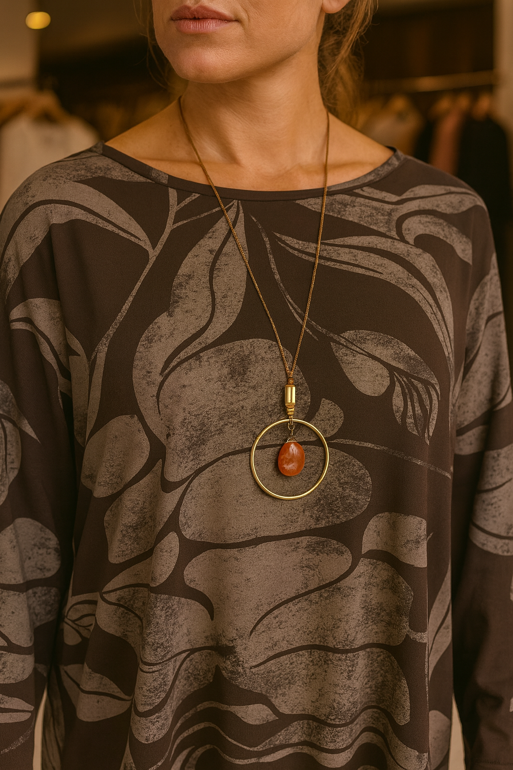 Isabella Cotton Necklace Top - Chocolate