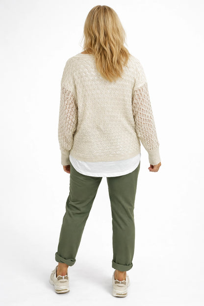 Eliza Batwing Spring Knit Crochet - Beige