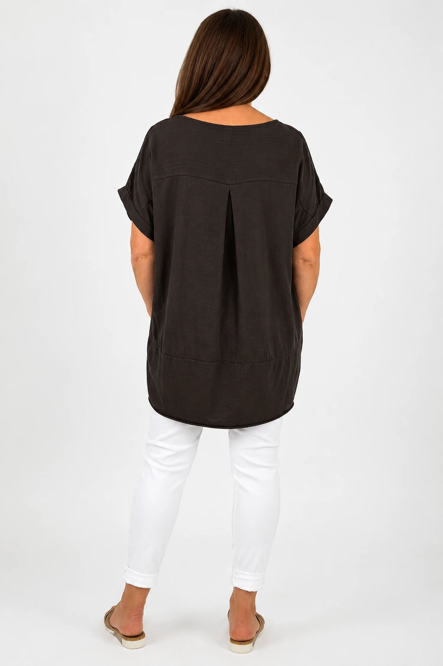 Double Pocket Cotton Verity Tunic Top - Chocolate