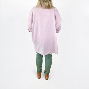 Cotton Oversized Embroidery Anglaise Button Sleeve Shirt - Dusky Pink