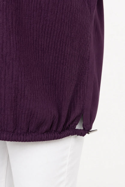 Cotton Embroidered Floral Tied Hem Flerissa Top - Grape