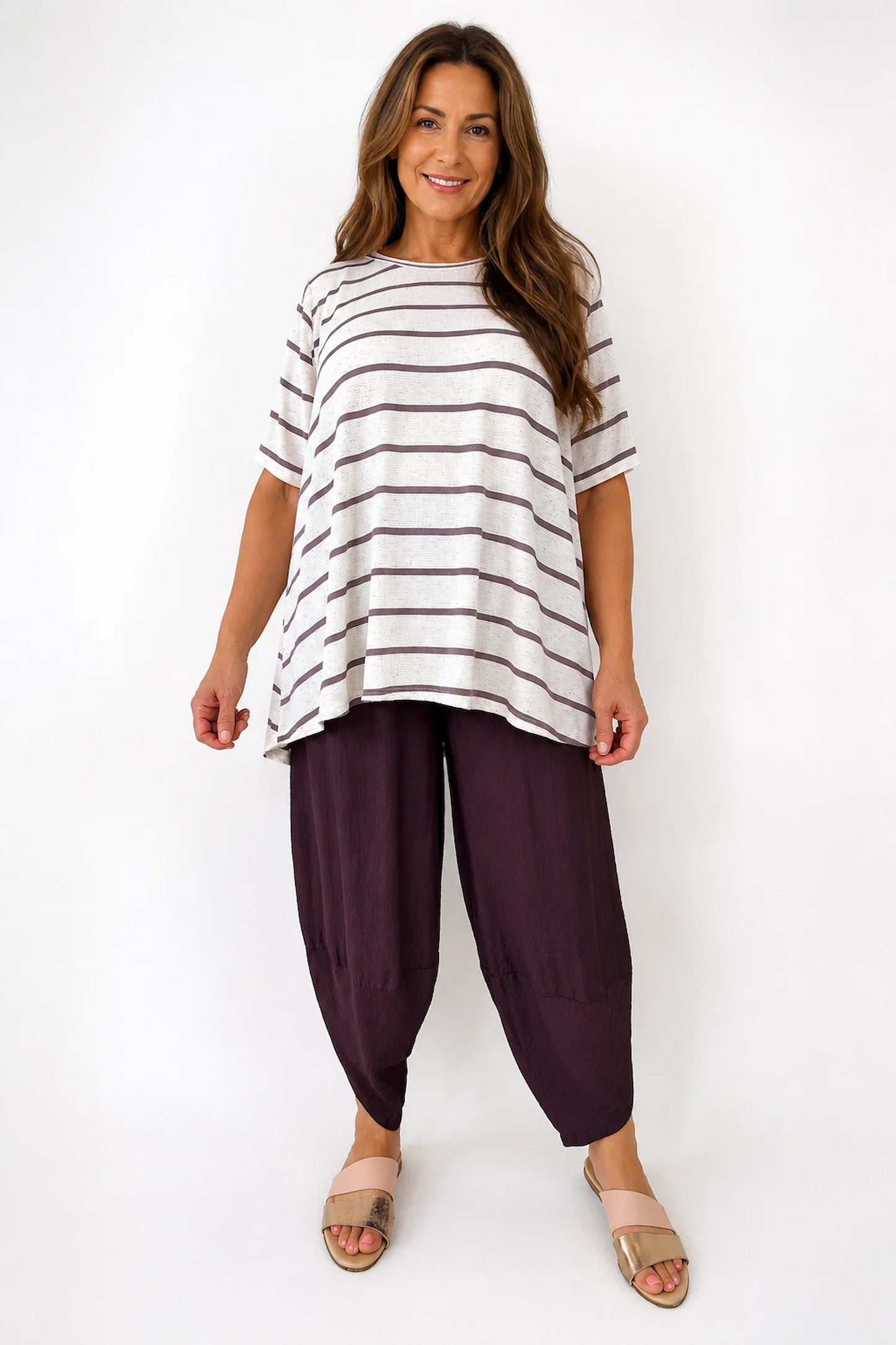 Linen Mix Cindy Stripe Top - Mocha
