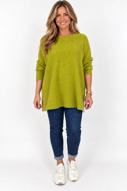 Wool Mix Seam Sleeve Venice Jumper - Lime