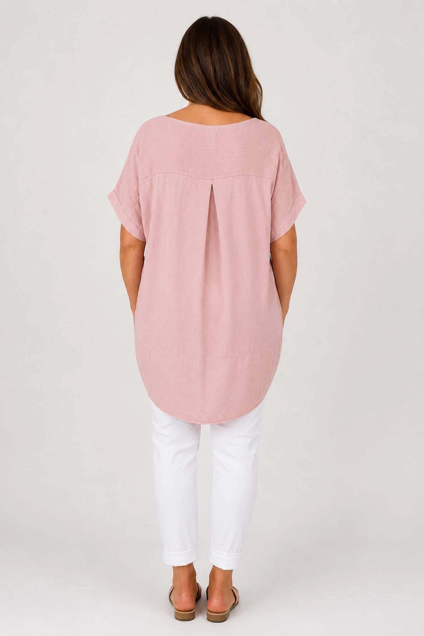 Double Pocket Cotton Verity Tunic Top - Blush Pink