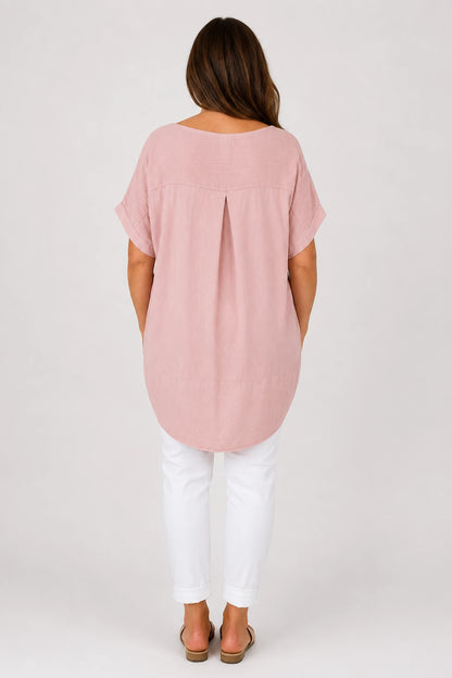 Double Pocket Cotton Verity Tunic Top - Blush Pink