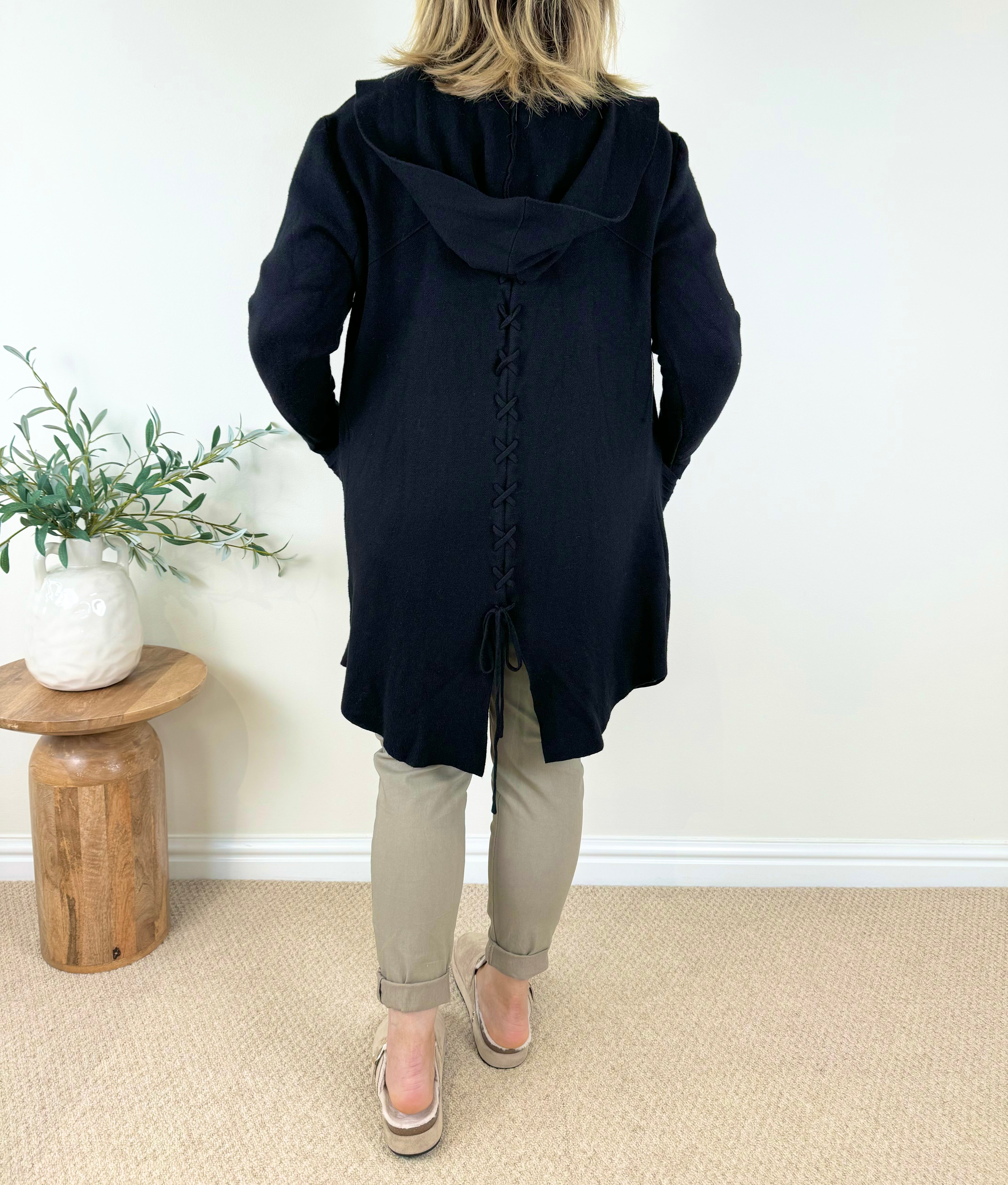 Double Pocket Criss Cross Back Hooded Cardigan AW24