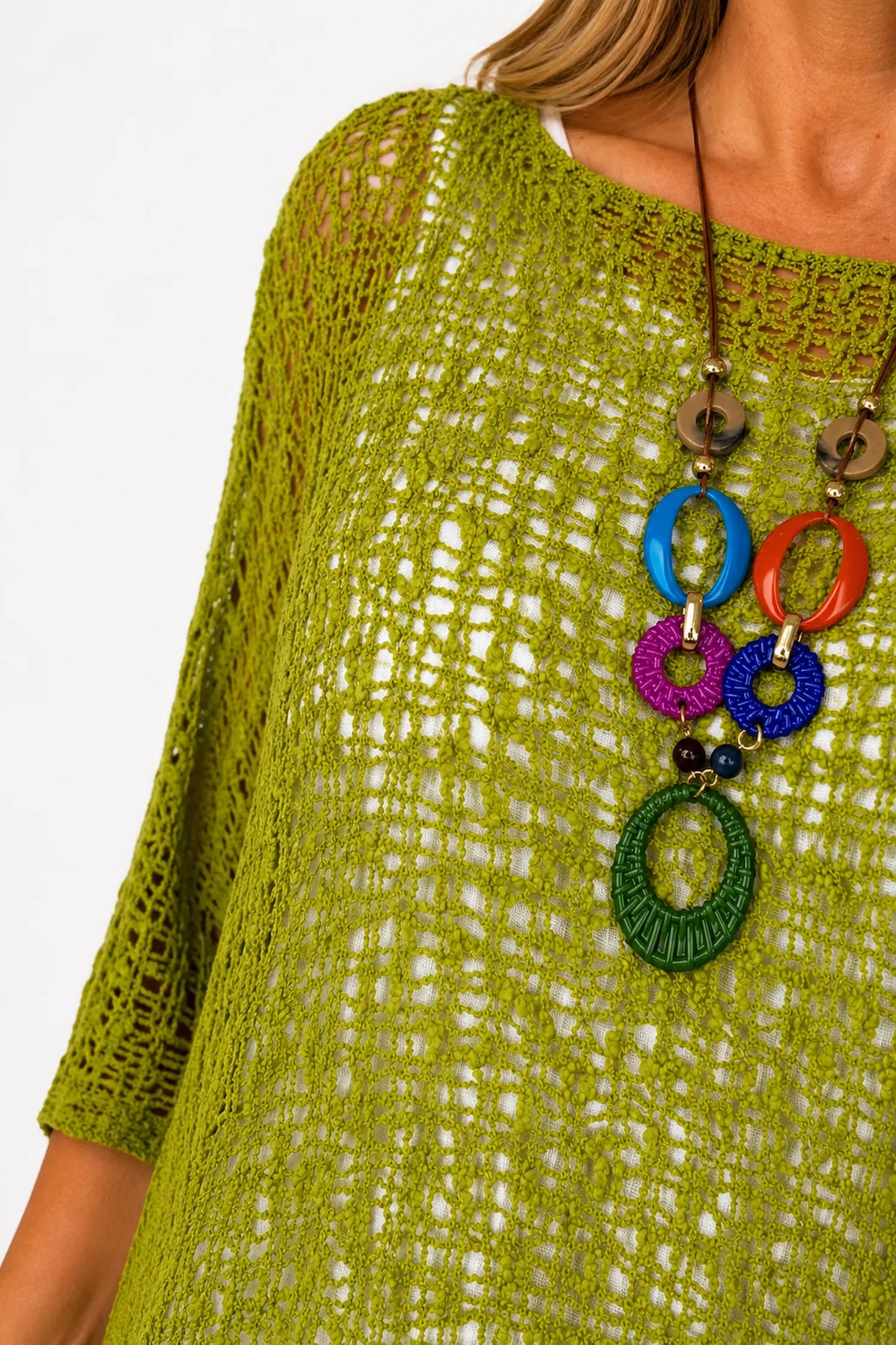 Amelia Ikat Premium Stitch Batwing Crochet - Lime