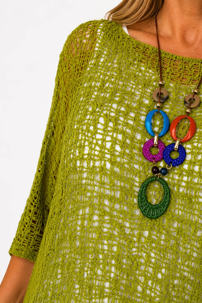 Amelia Ikat Premium Stitch Batwing Crochet - Lime