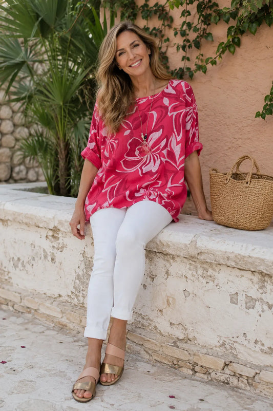 Pure Cotton Pesali Necklace Top - Cherry Red