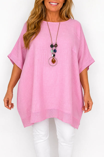 Pure Cotton Mesh Detail Pocketed Portofino Necklace Top - Baby Pink
