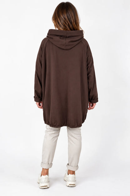 Cotton Gold Stitch Detail Zipped Florenzi Hooded Jacket - Chocolate