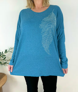 Wool Mix Diamanté Leaf Italia Soft Knit Top AW24