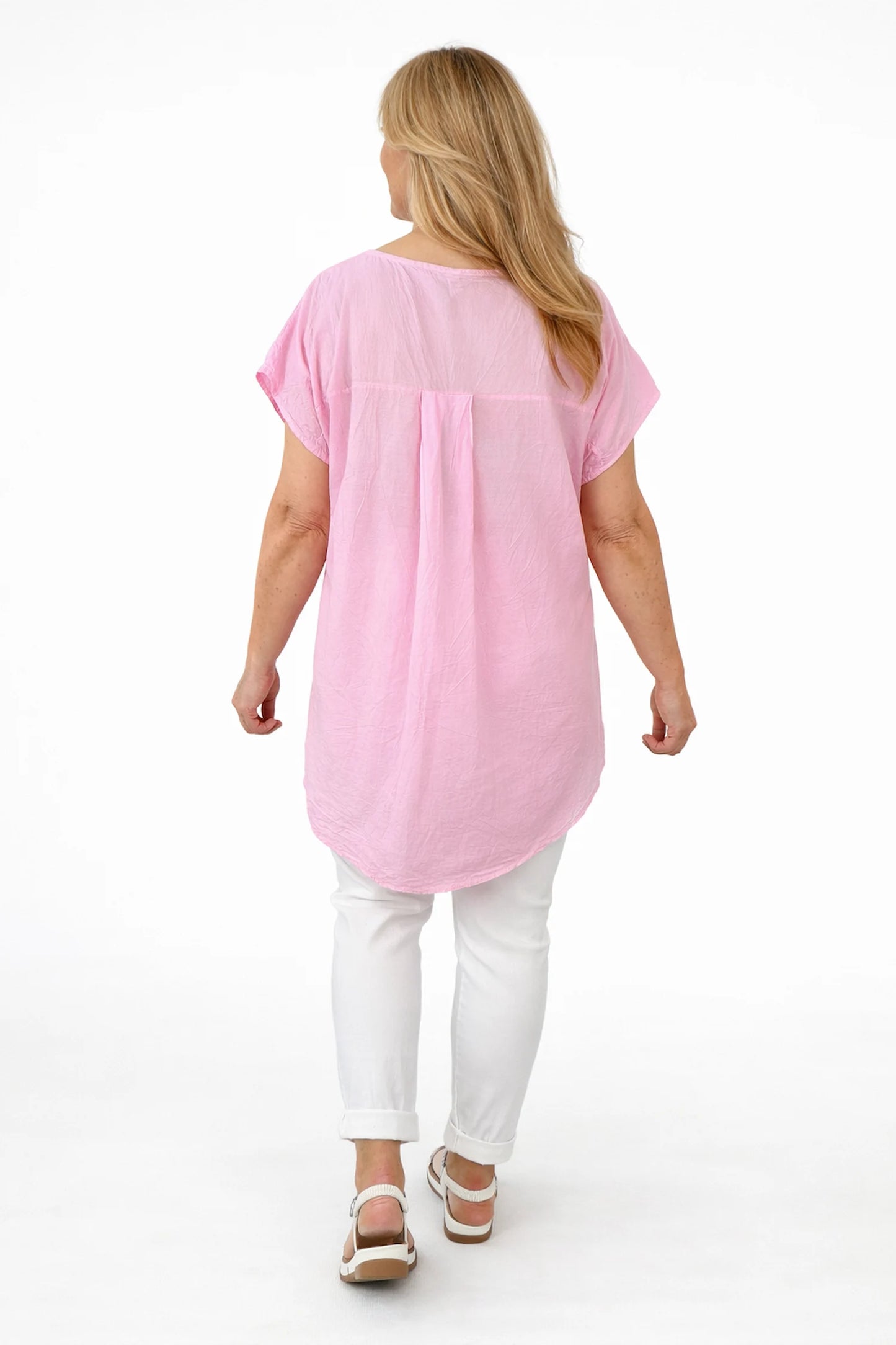 Pure Cotton Embroidery Anglaise Flower Amara Necklace Top - Baby Pink