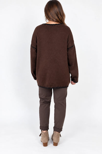 Wool Mix Veronica Lightweight Knit Jumper - Chocolate