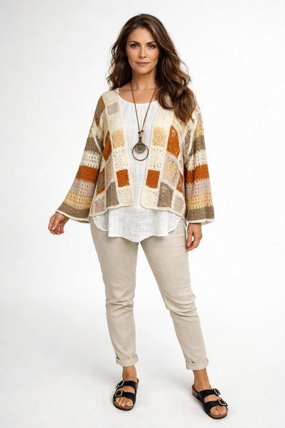 Pure Cotton Vivienne Crochet Cardigan - Sunwashed Neutrals