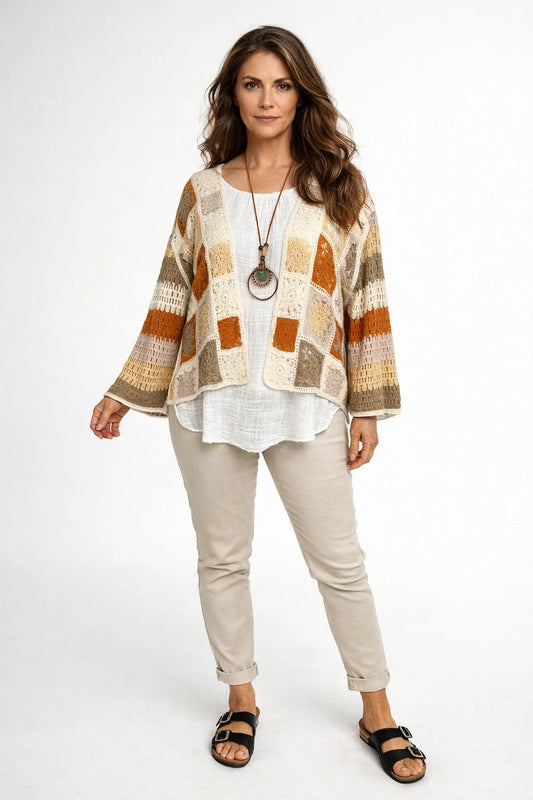 Pure Cotton Vivienne Crochet Cardigan - Sunwashed Neutrals