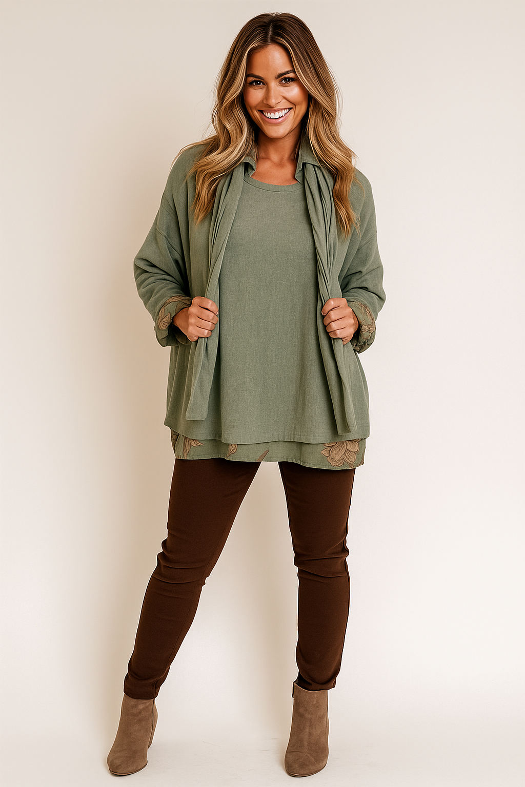 Pure Cotton Alexandra Two In One Scarf Top - Khaki