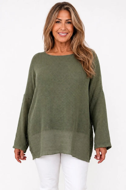 Pure Cotton Fully Lined Amy Mesh Top - Khaki