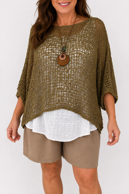 Amelia Ikat Premium Stitch Batwing Crochet - Mocha