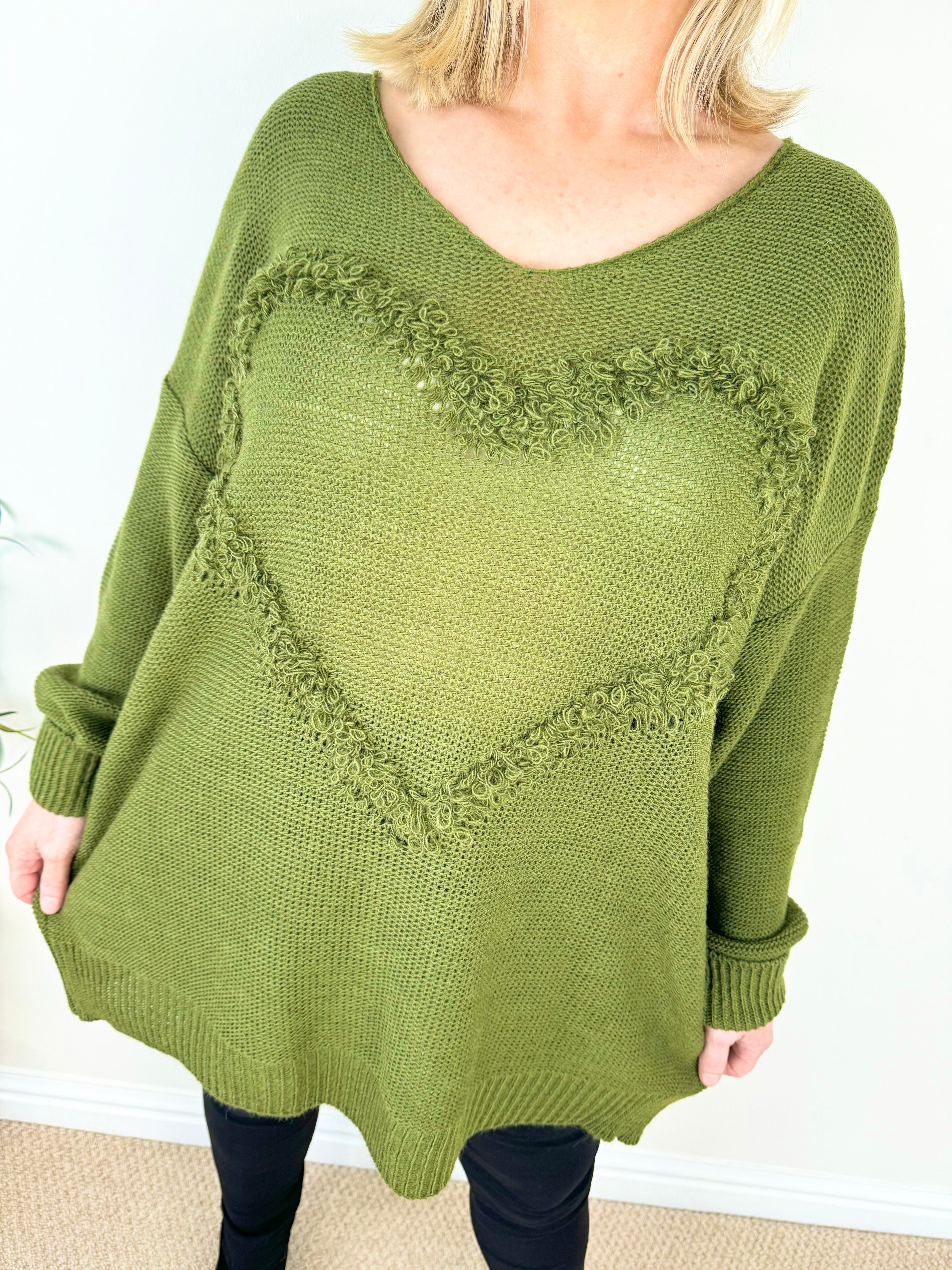 Tanya Wool Mix Soft Knit Heart Jumper AW24 - Forrest Green