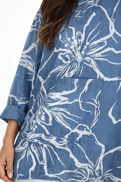 Eliza Pocket Detail Flower Top - Denim