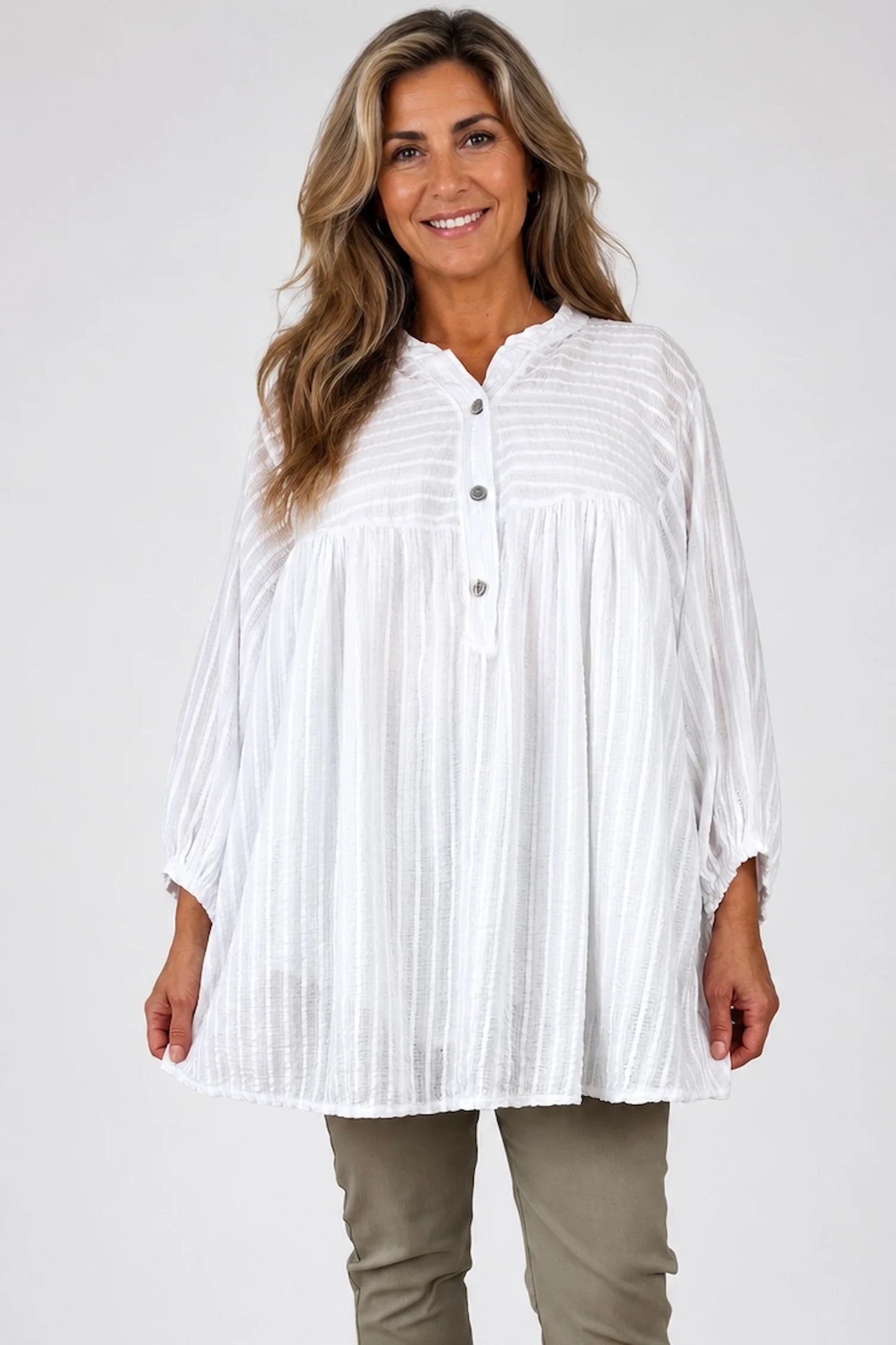 Pure Cotton Elasticated Sleeve Venice Button Shirt - White