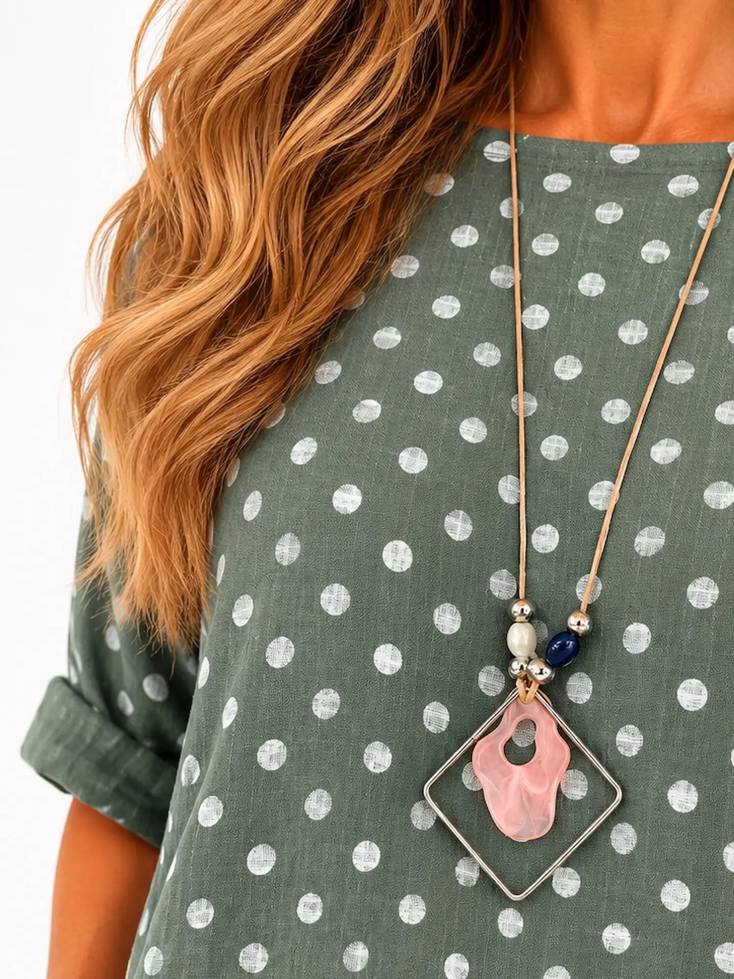 Pure Cotton Polka Dot Mari Necklace Top - Khaki
