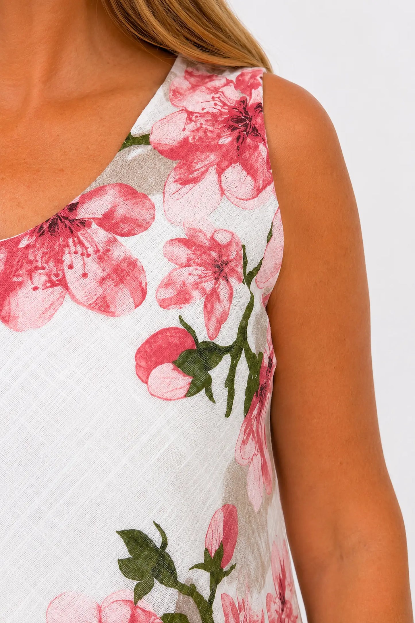 Pure Cotton Fully Lined Palma Floral Midi Dress - Blush Pink