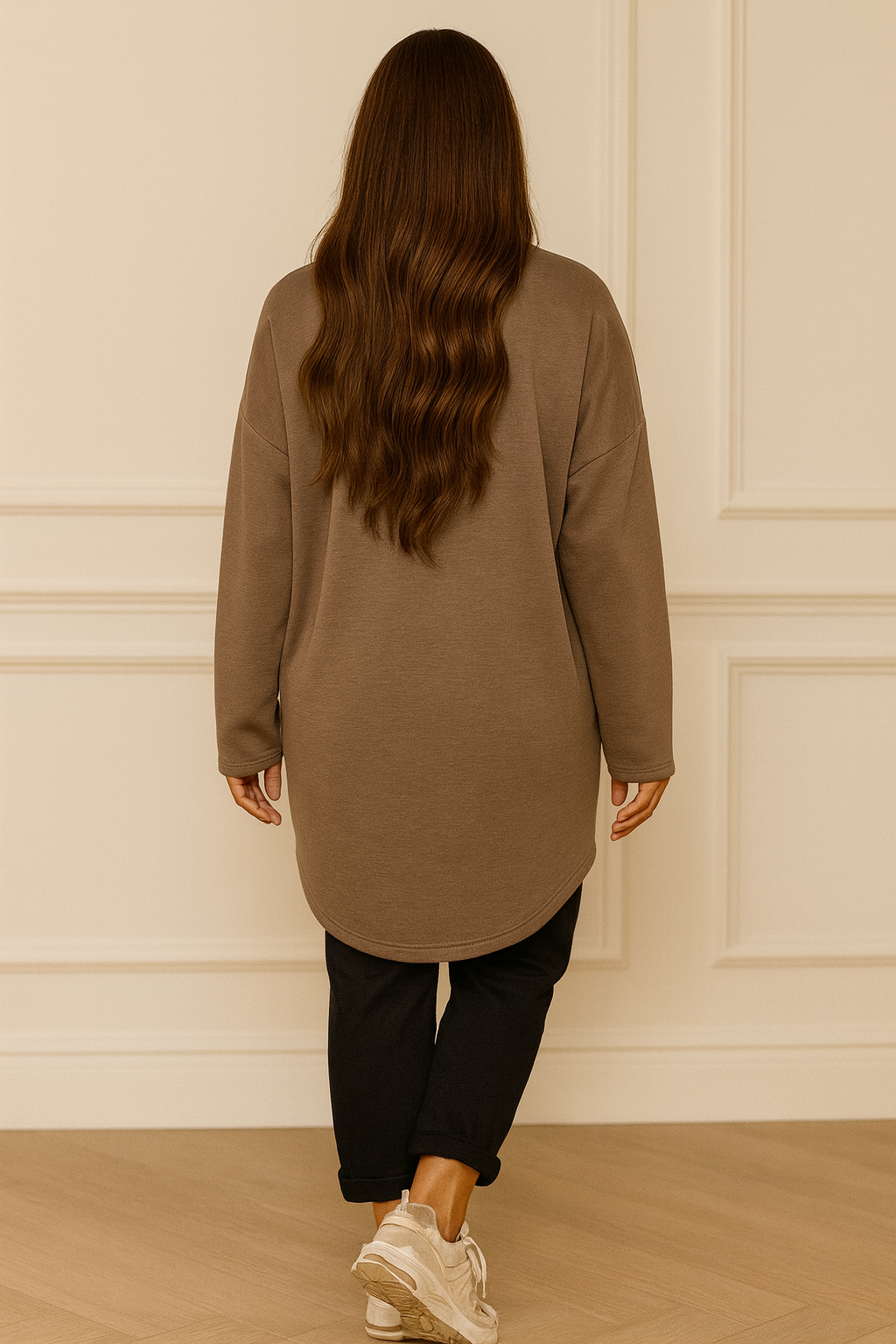 Ella Leopard Heart Light weight Sweatshirt - Mocha