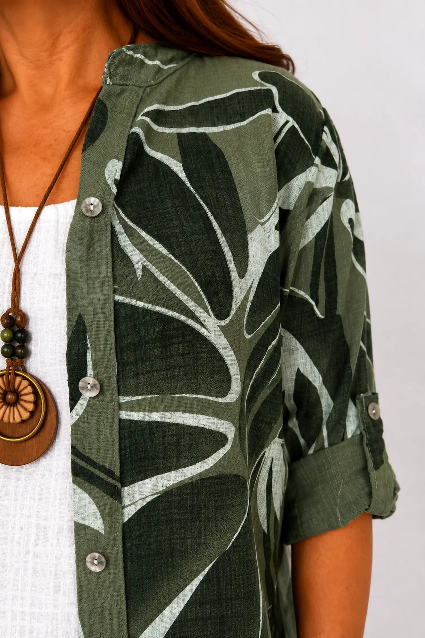 Pure Cotton Allegra Button Sleeve Button Shirt - Khaki