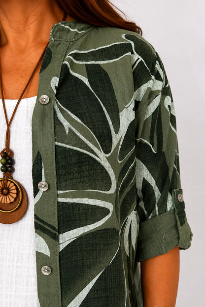 Pure Cotton Allegra Button Sleeve Button Shirt - Khaki