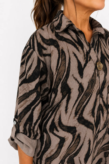 Button Detail Francesca Shirt - Mocha