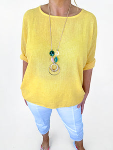 Linen Mix Acid Wash Necklace Top - Sunrise Yellow