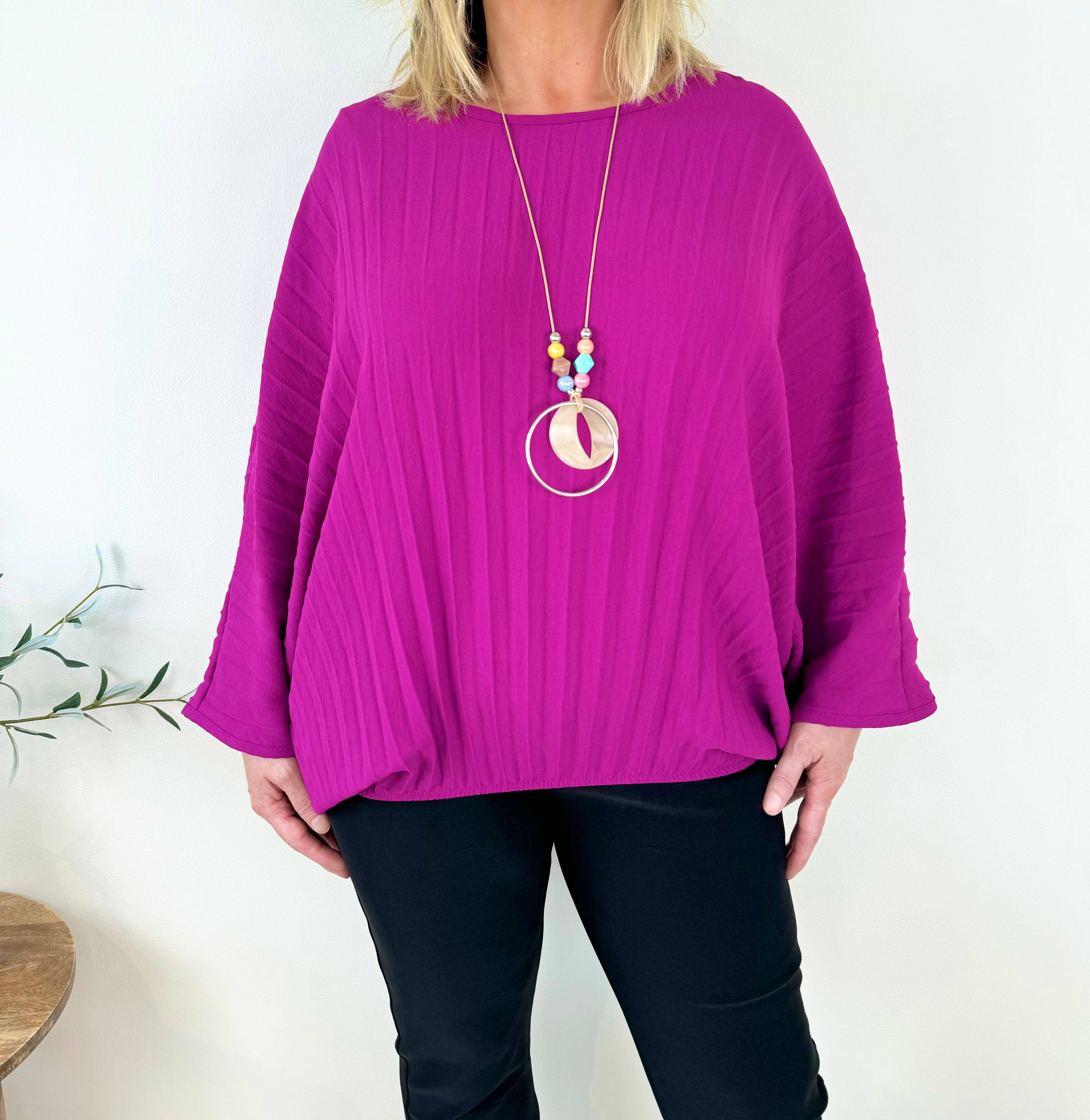 Pleated Batwing Sarlo Necklace Top SS24