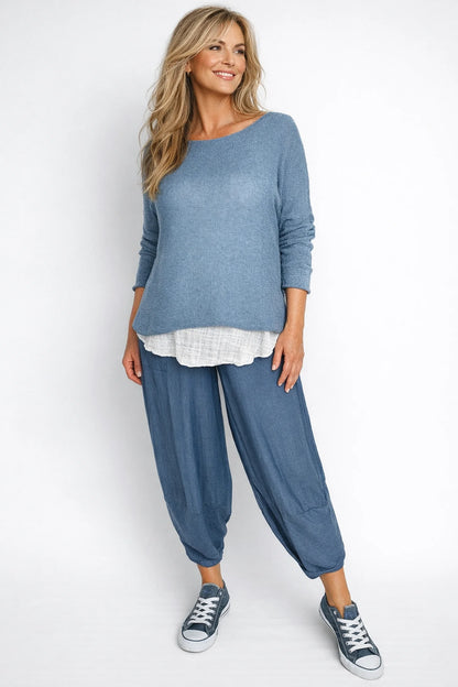 Lagen Look Double Subtle Panel Pocket Elasticated Waist Freya Pants - Denim