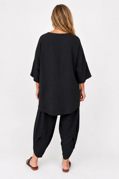 Button Detail Florence Top - Black