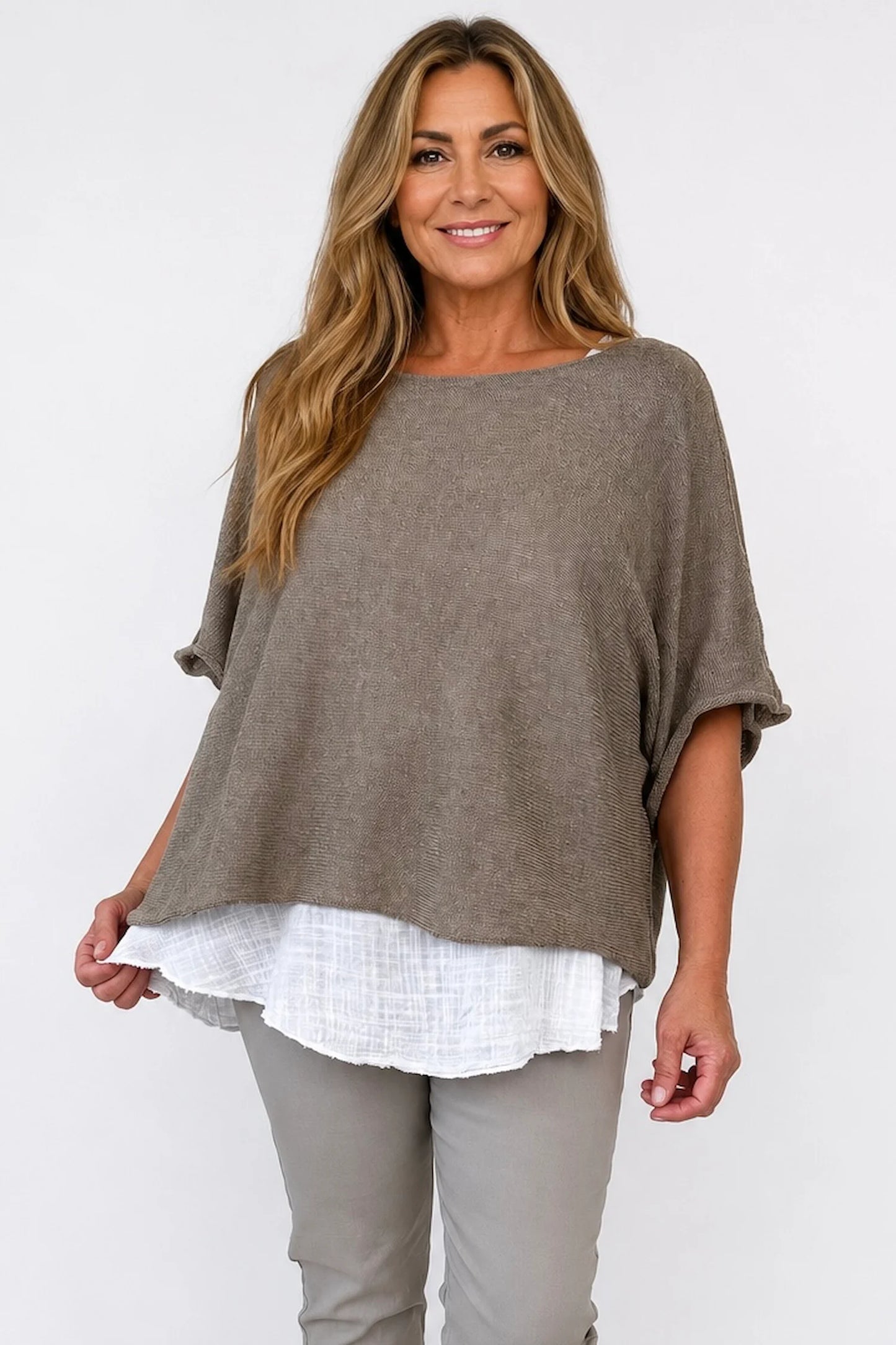 Cotton Seam Sleave Knit Batwing Jude Top - Mocha