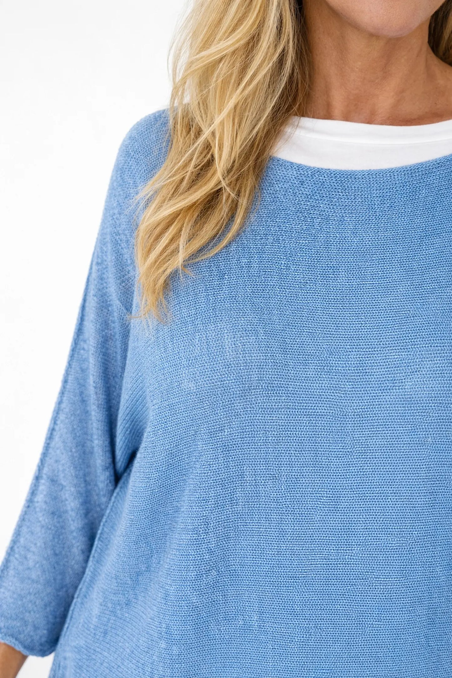 Cotton Seam Sleeve Vittoria Spring Knit Top - Denim