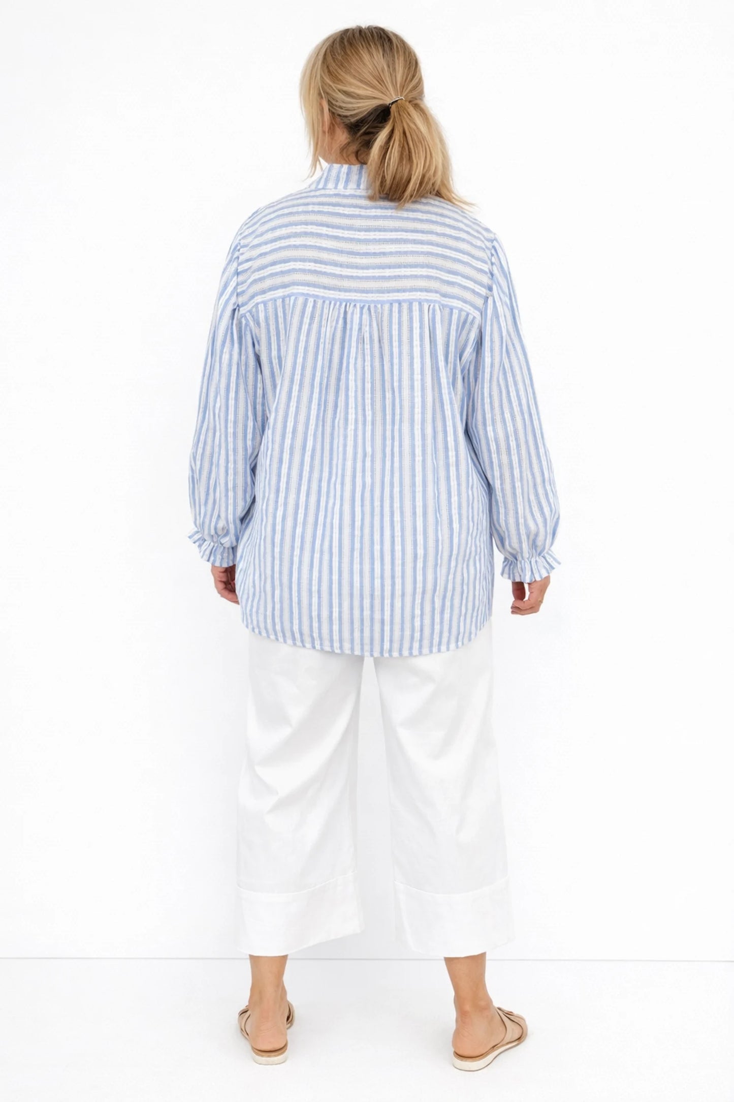 Stretch Wide Leg Capri Double Pocket Cuff Trouser - White