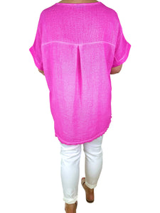 Linen Mix Washed Cotton Rugged Bottom Miala Top - Cerys Pink