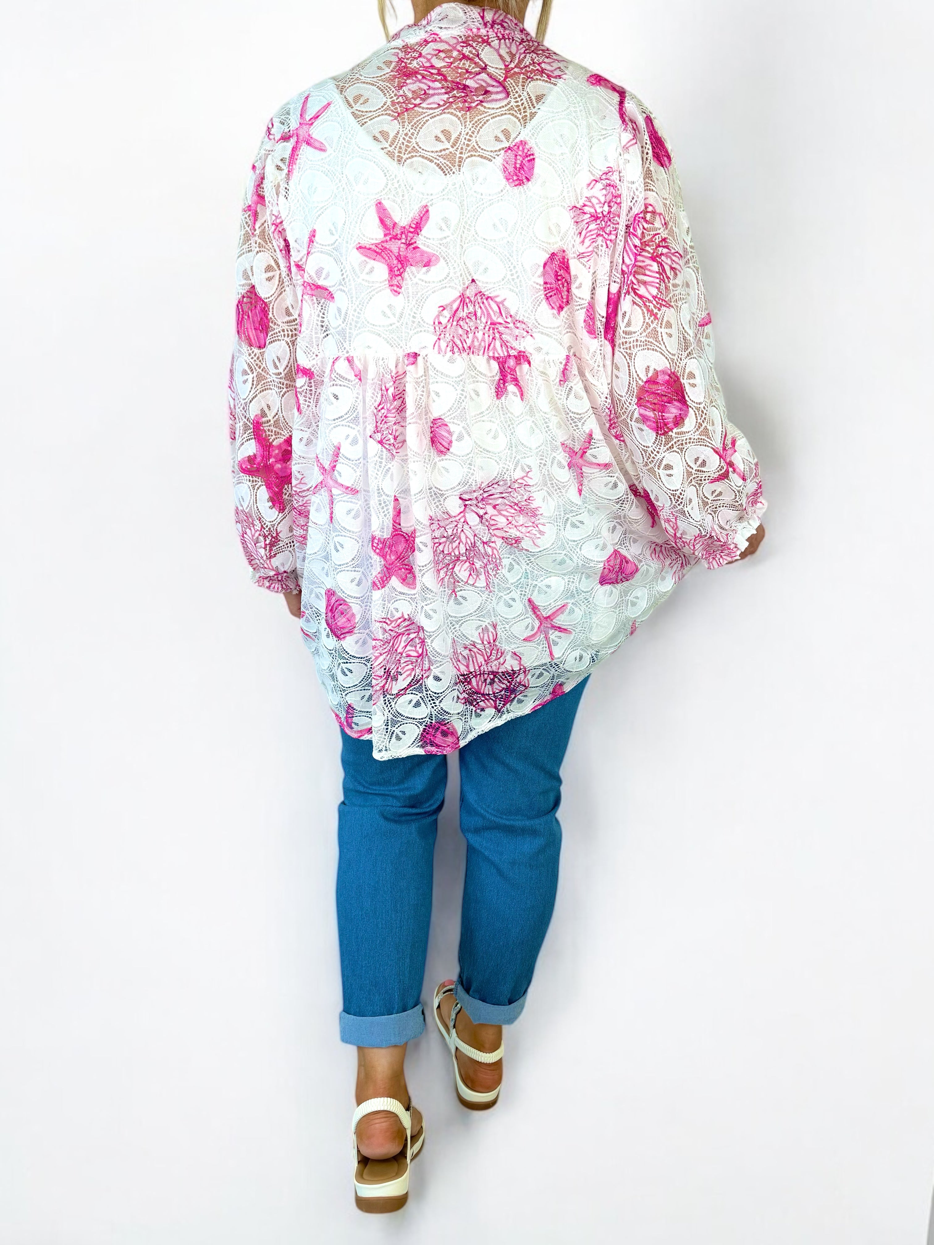 Embroidery Anglaise Crochet Berela Batwing Shirt - Lipstick Pink