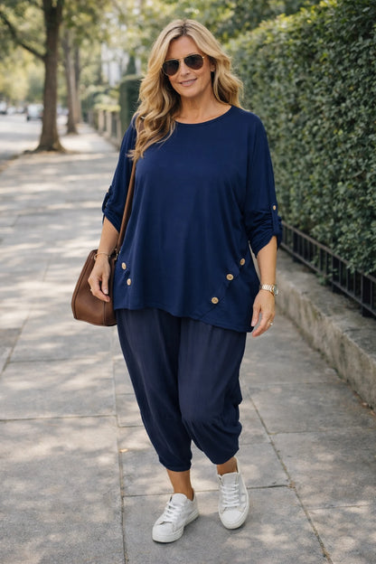 Lagen Look Double Subtle Panel Pocket Elasticated Waist Freya Pants - Navy