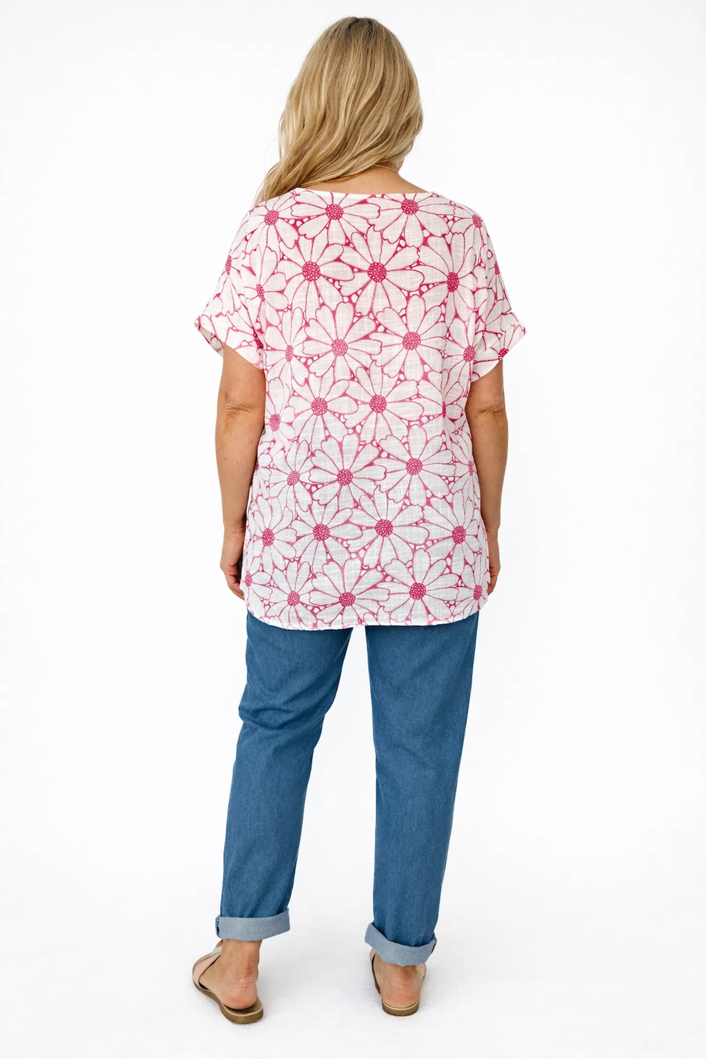 Pure Cotton Velina Floral Necklace Top - Deep Pink
