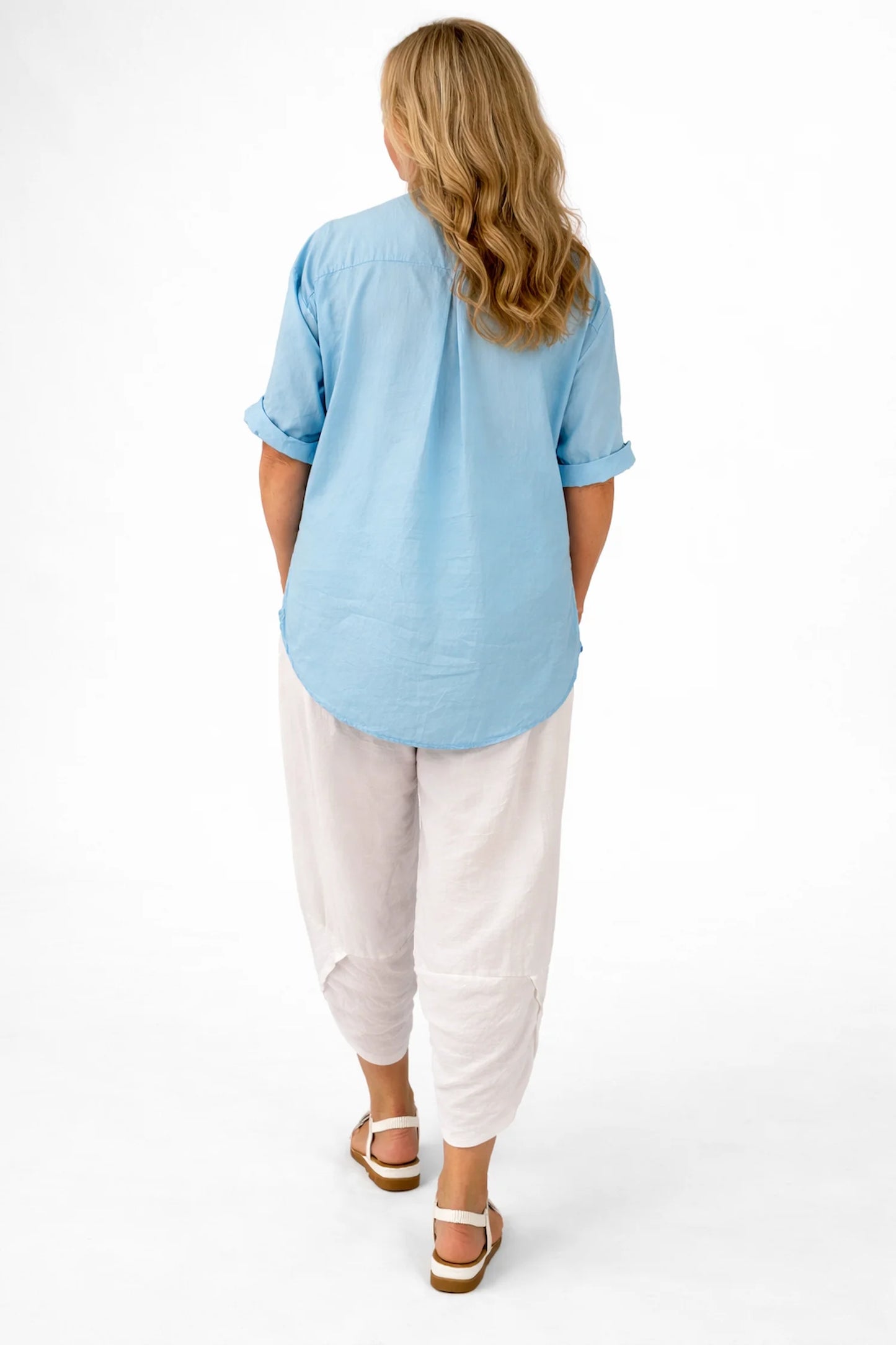 Pure Cotton Button Detail Embroidery Anglaise Firenze Shirt - Baby Blue