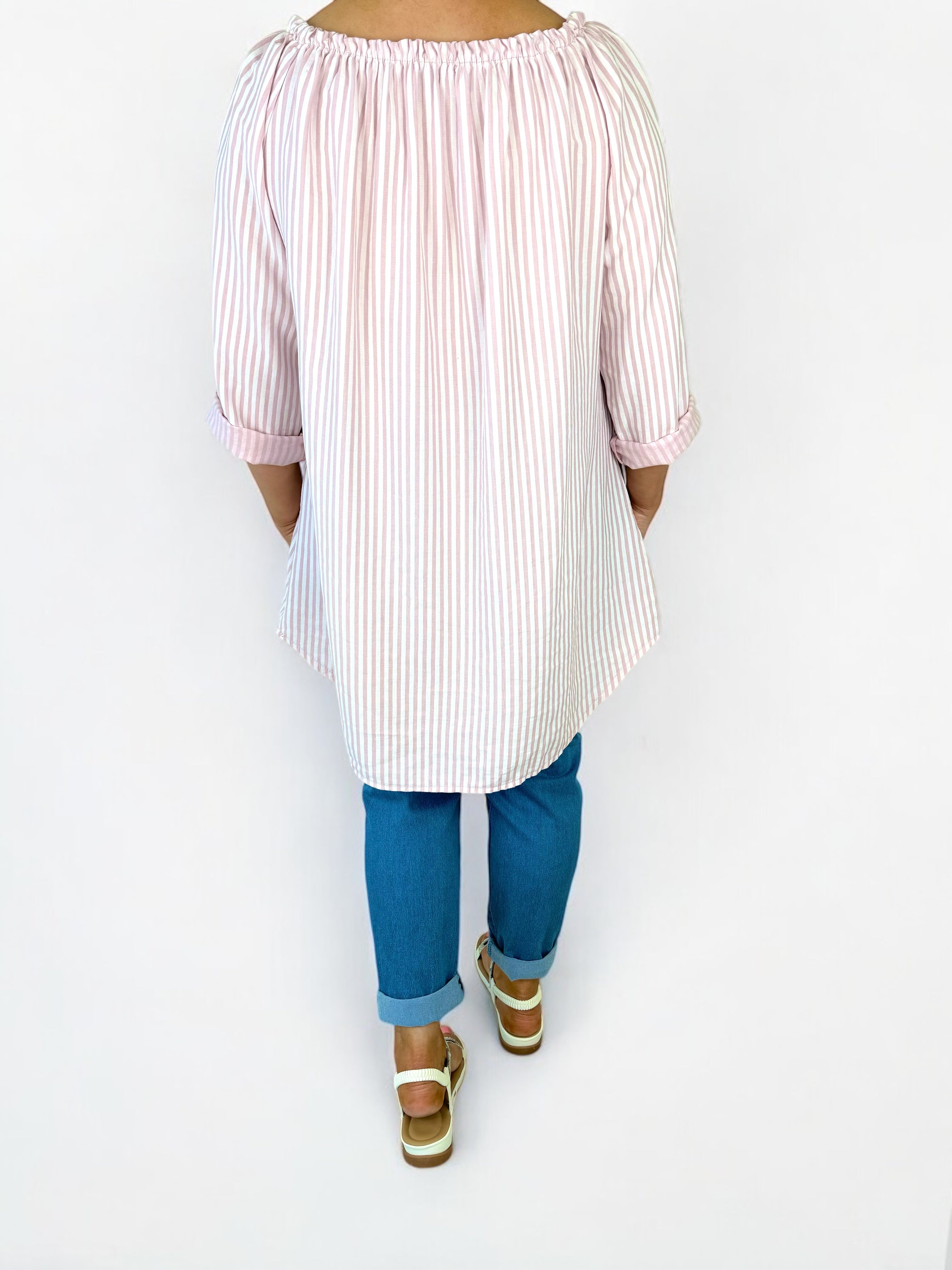 Tied Detail Stripe Valencia Top - Baby Pink