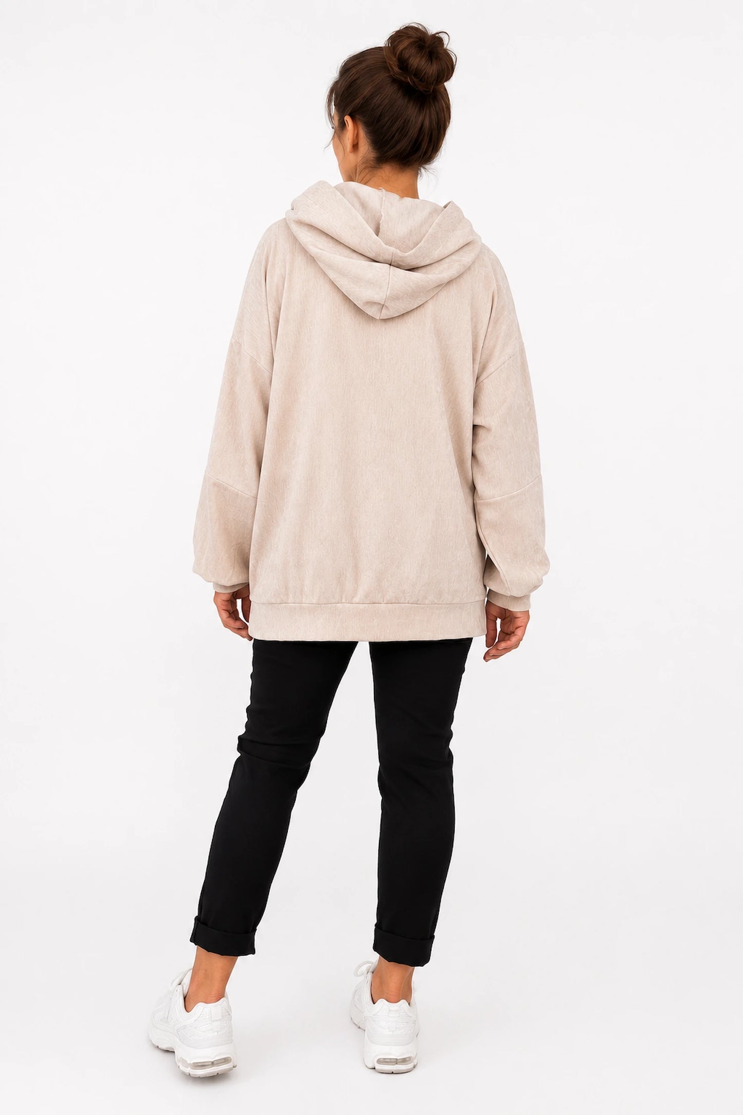 Velour Angelica Zipped Hoodie - Beige