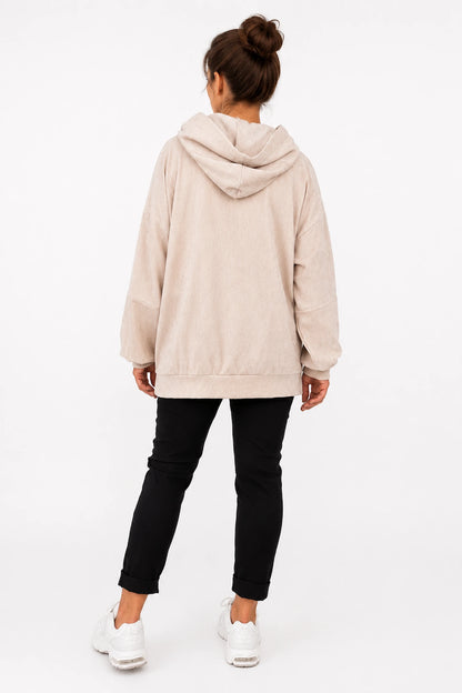 Velour Angelica Zipped Hoodie - Beige