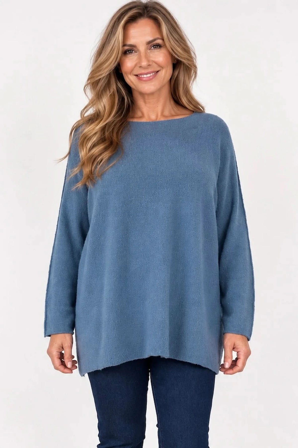 Wool Mix Seam Sleeve Venice Jumper - Denim