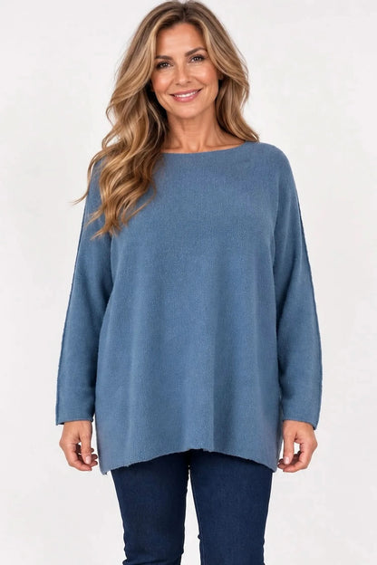 Wool Mix Seam Sleeve Venice Jumper - Denim