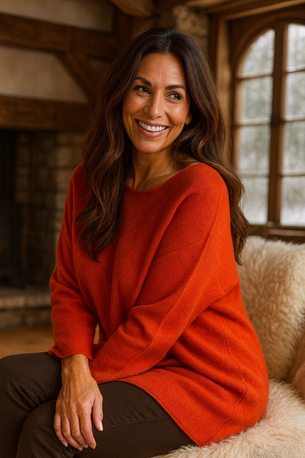 Pure Cotton Allegra Fine Knit Seam Sleeve Detail Jumper - Sunset Orange